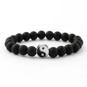 Delysia King Unisex Trendy Turquoise Tai Chi Bracelet Alloy Ethnic Yin-yang Beaded Wrist Chain Valentines Day Gift