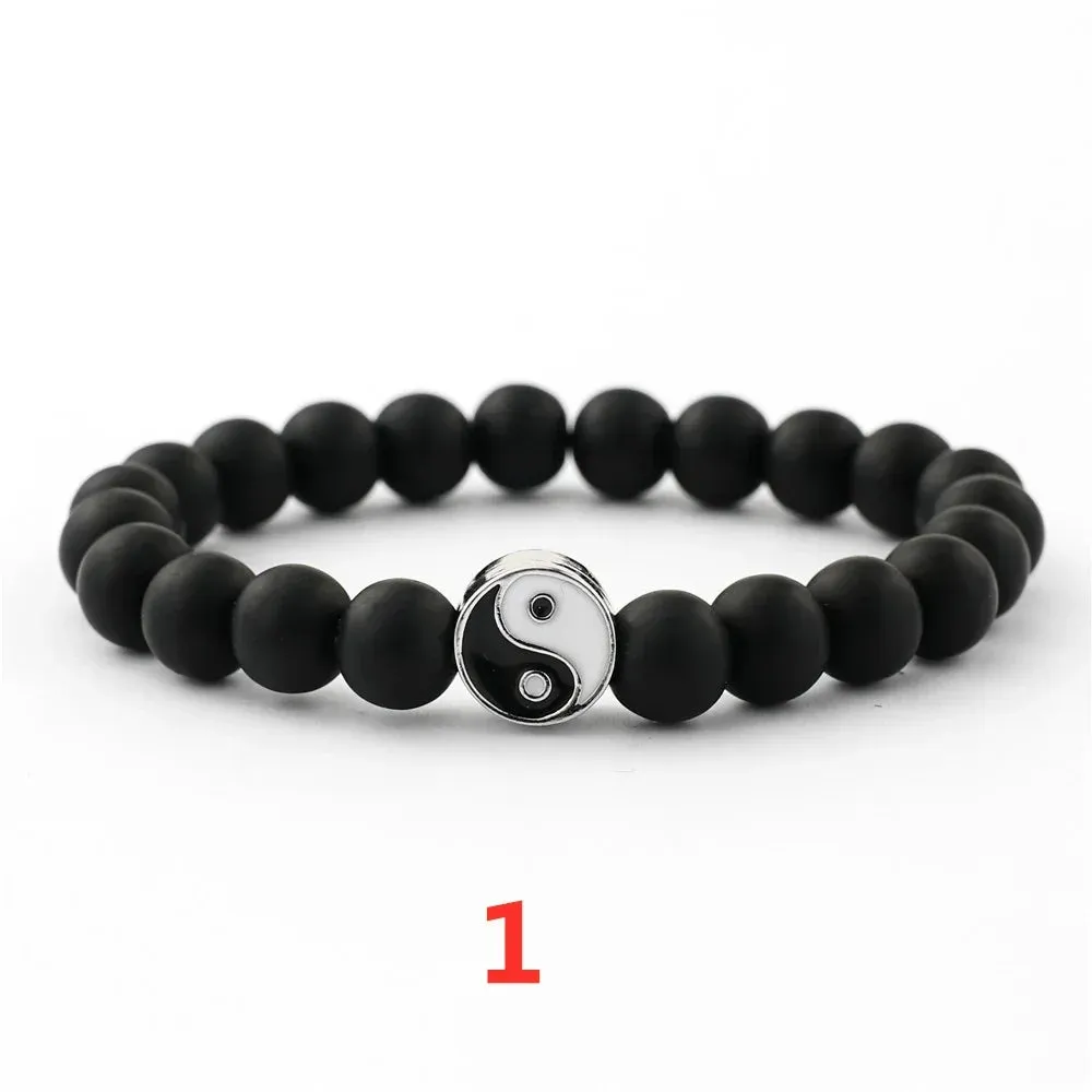 Delysia King Unisex Trendy Turquoise Tai Chi Bracelet Alloy Ethnic Yin-yang Beaded Wrist Chain Valentines Day Gift
