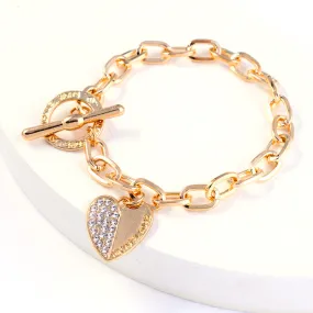 Diamond Heart Shaped Bracelet Alloy T Buckle Geometric Love Bracelet