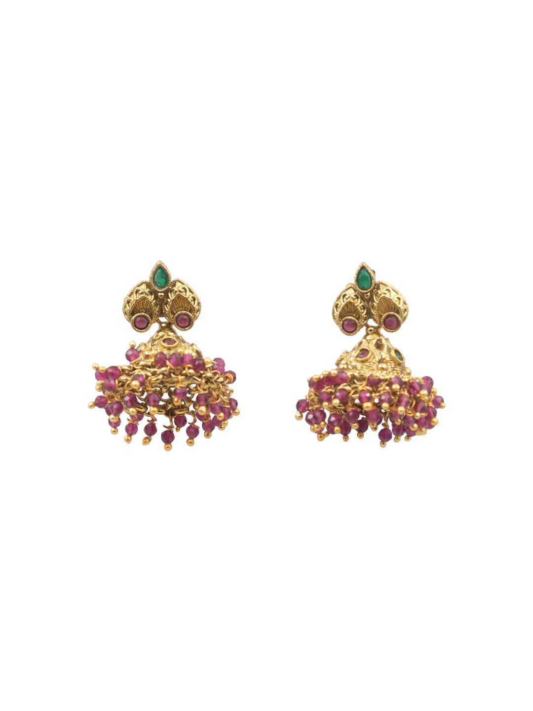 Divine Gold Plated Radha-Krishna Red Hydra Beads Necklace Set
