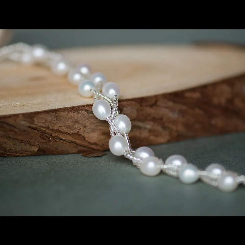 Double Rows Handbeaded Rice Freshwater Pearls Wedding Bracelet, Bridal, Bridesmaids