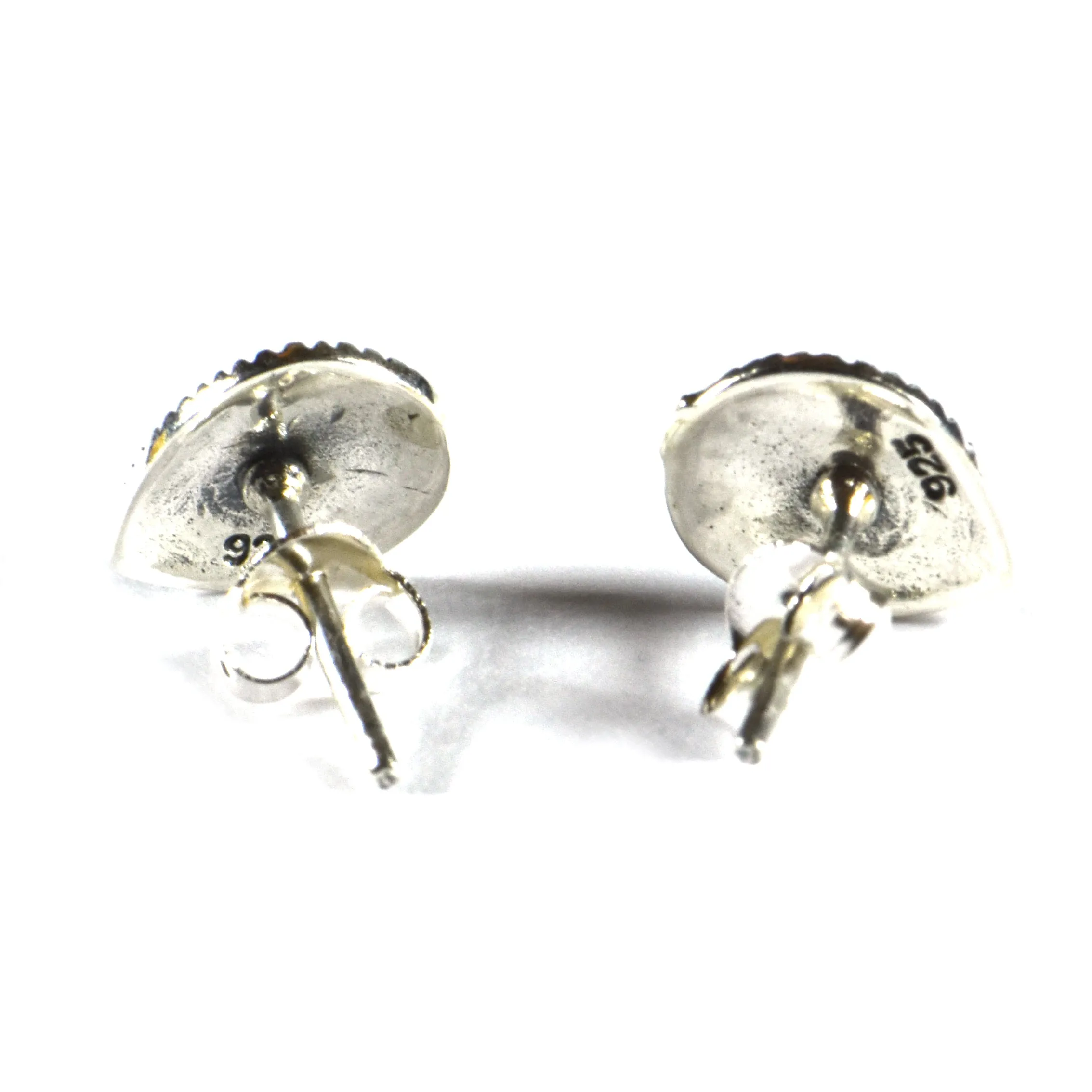 Drop studs silver earring with marcasite & mother of pearl