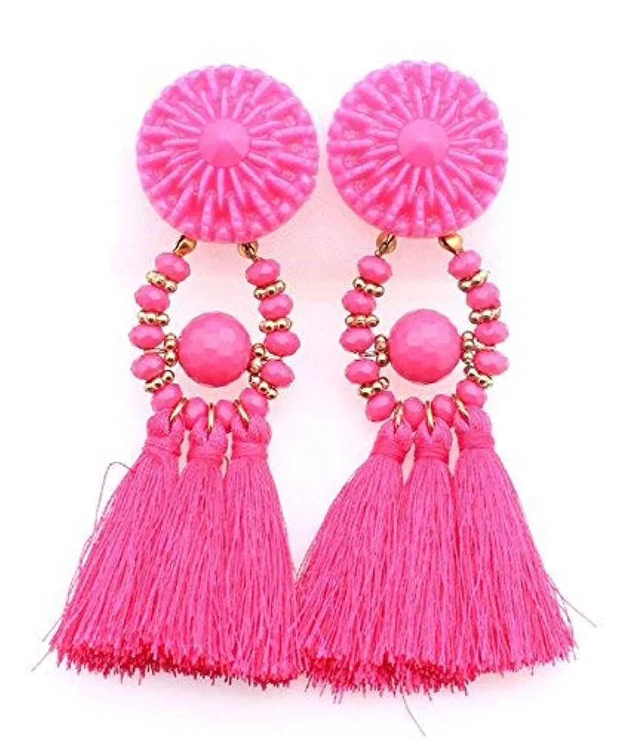 Electomania Pink Cortex Bohemian Tassel Earrings for Women