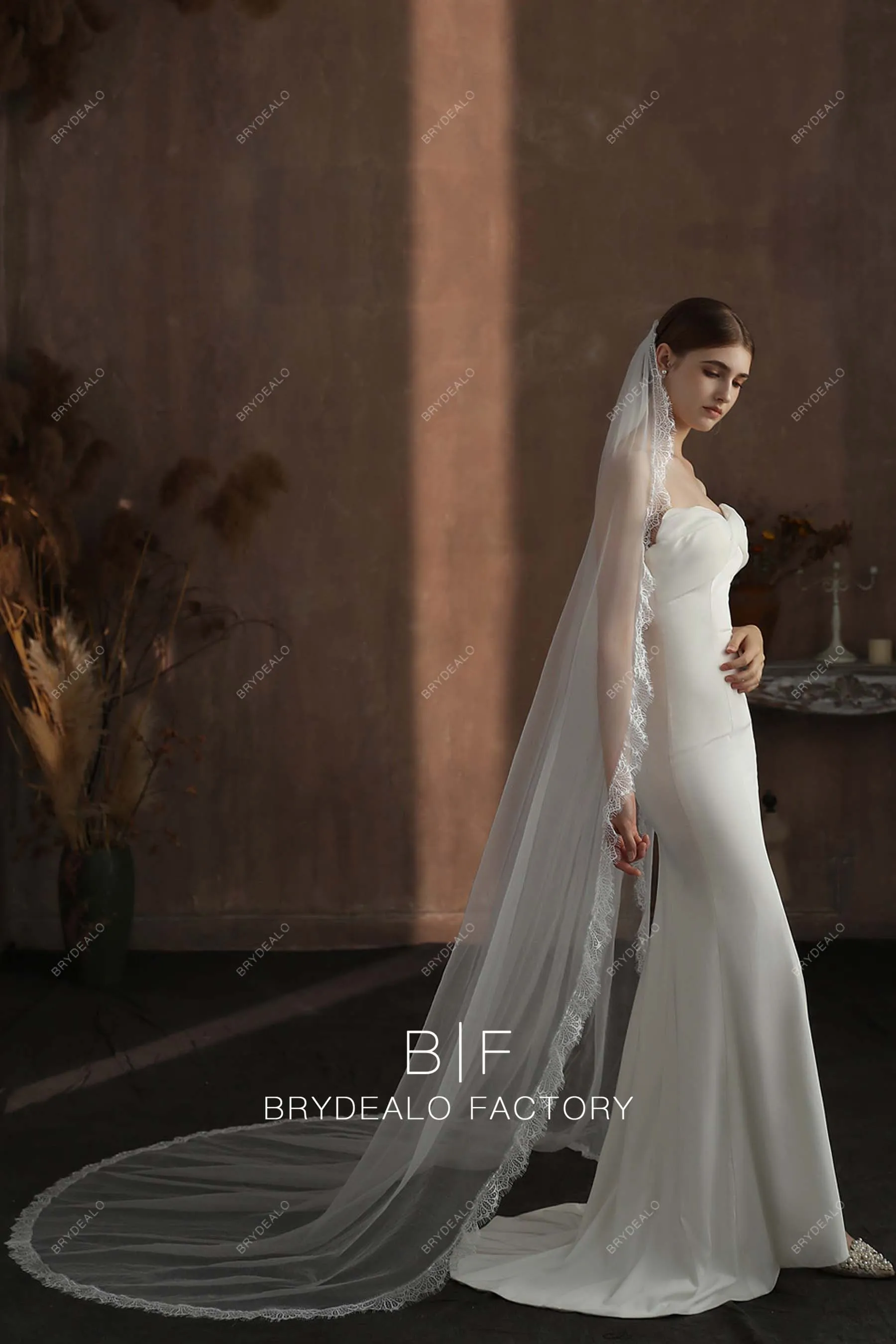 Elegant Lace Edge Single Tier Chapel Length Wholesale Wedding Veil