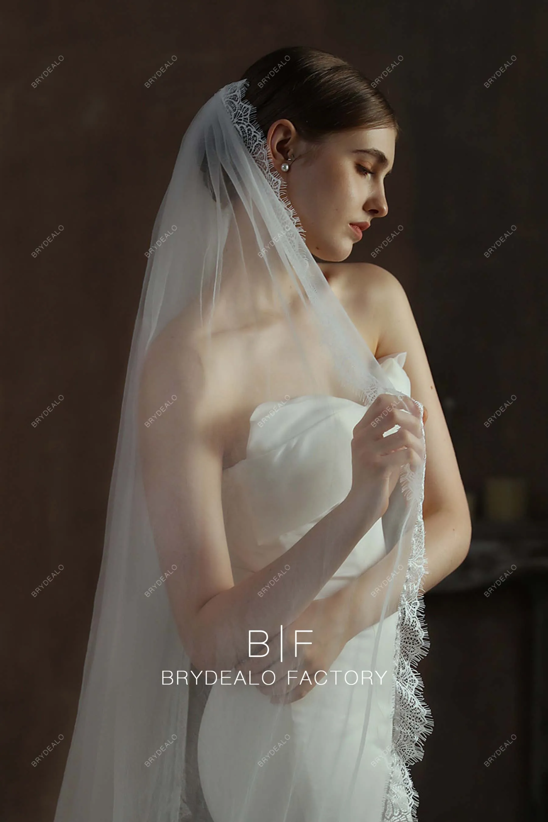 Elegant Lace Edge Single Tier Chapel Length Wholesale Wedding Veil