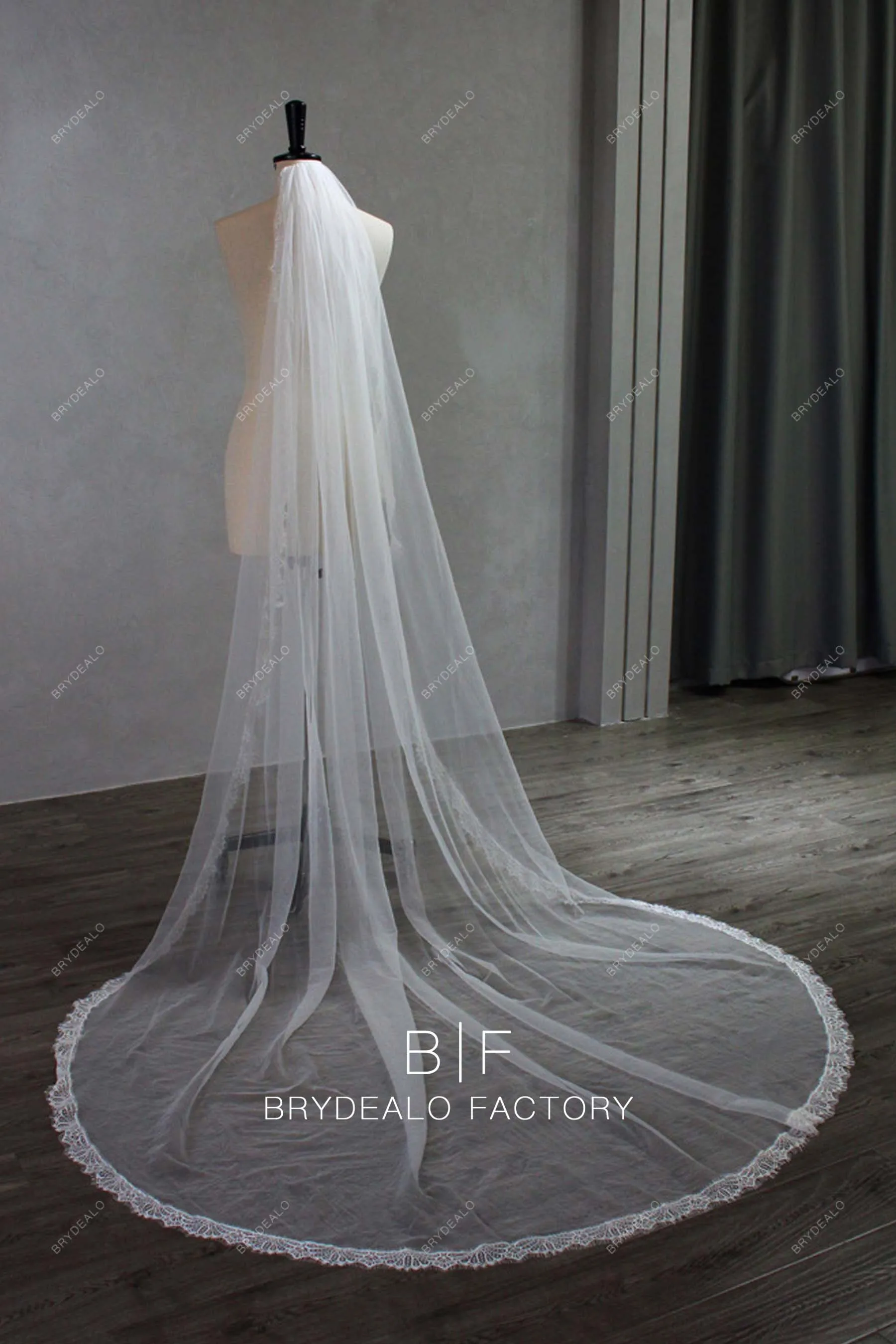Elegant Lace Edge Single Tier Chapel Length Wholesale Wedding Veil