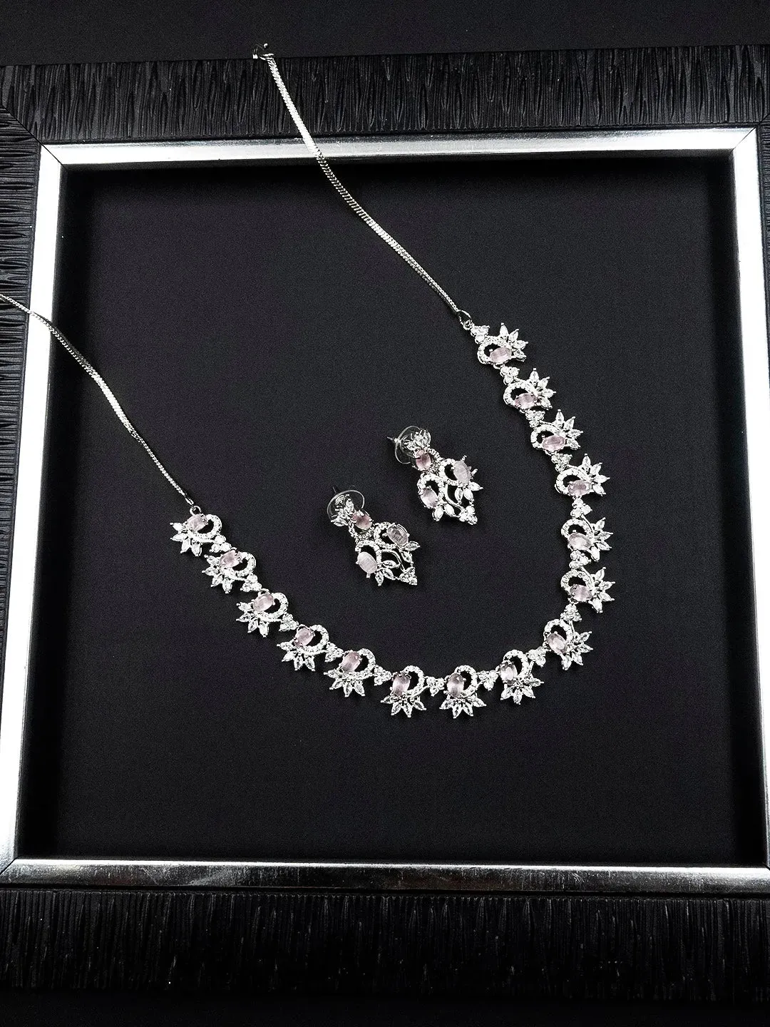 Elegant Pink American Diamond Sleek Necklace Set
