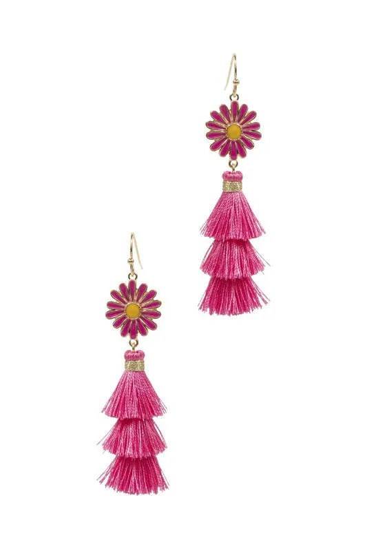 Enamel Flower Tassel Earrings