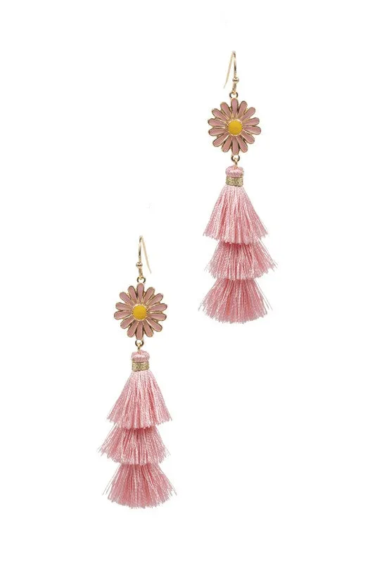 Enamel Flower Tassel Earrings