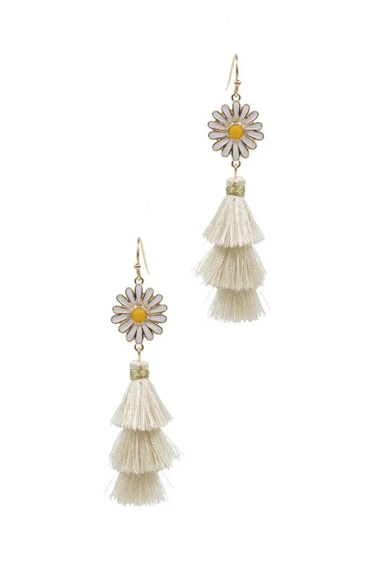 Enamel Flower Tassel Earrings