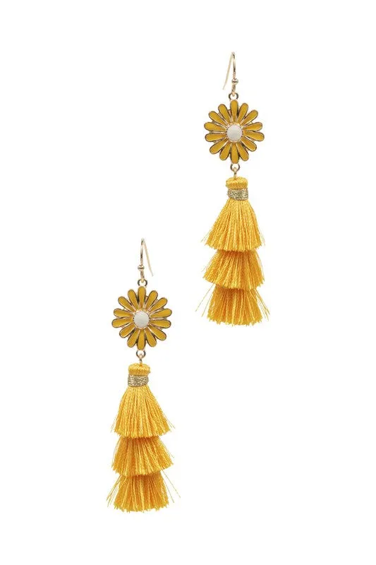 Enamel Flower Tassel Earrings