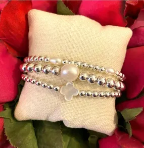 Faceted Silver Hematite Pearl Bracelet