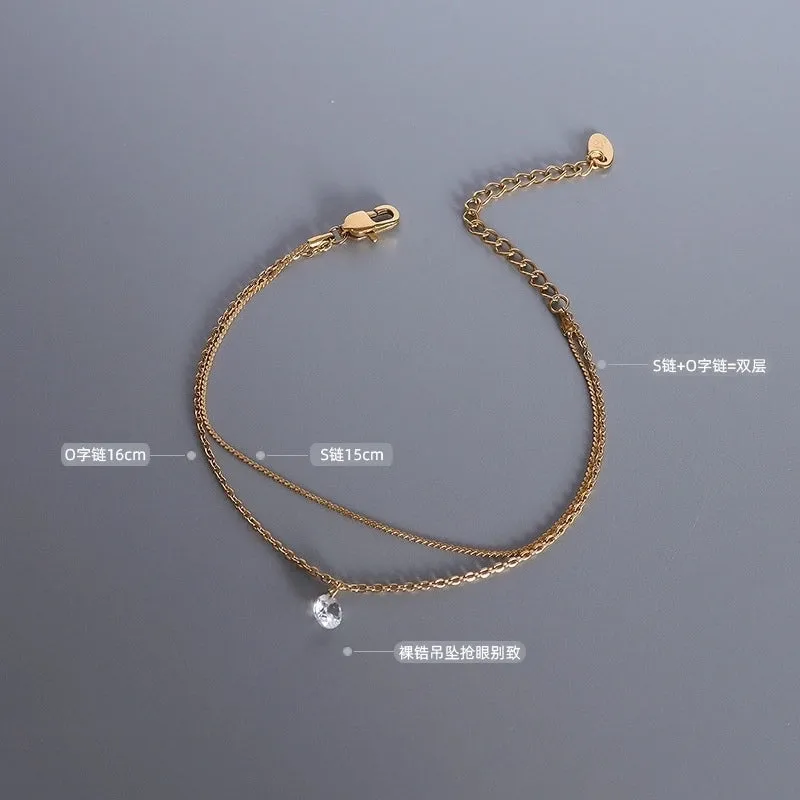 Fashion Double-layer Diamond Zircontitanium Steel Bracelet