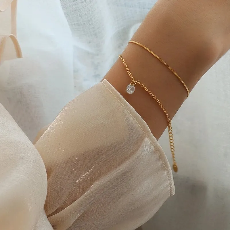 Fashion Double-layer Diamond Zircontitanium Steel Bracelet
