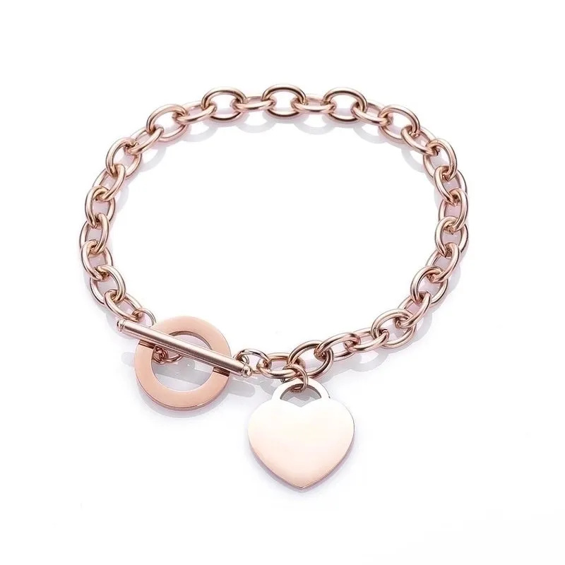 Fashion Love Stainless Steel Bracelet Peach Heart-shaped Letter Rose Gold Bracelet T-shaped Titanium Steel Bracelet Wholesale