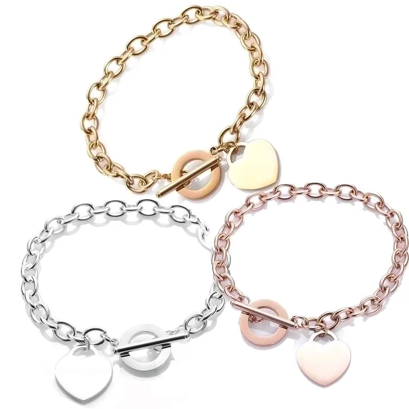 Fashion Love Stainless Steel Bracelet Peach Heart-shaped Letter Rose Gold Bracelet T-shaped Titanium Steel Bracelet Wholesale