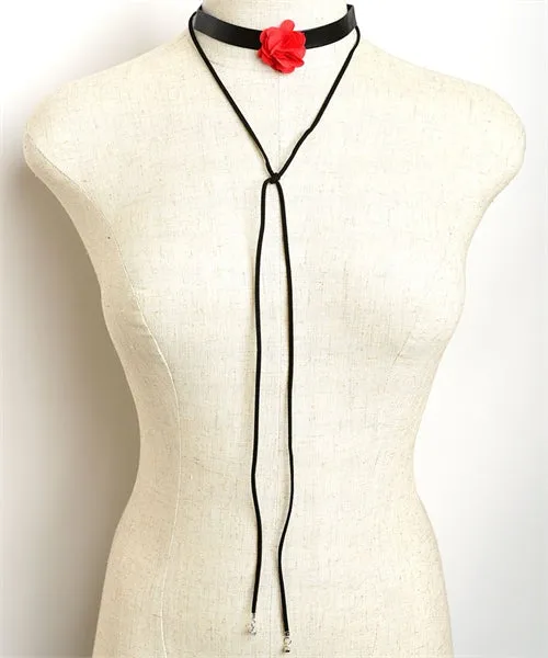 Faux Leather and Suede Choker Necklace with Rose