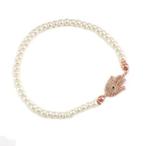 Faux Pearl Rose Gold-Tone Crystal Hamsa Bracelet