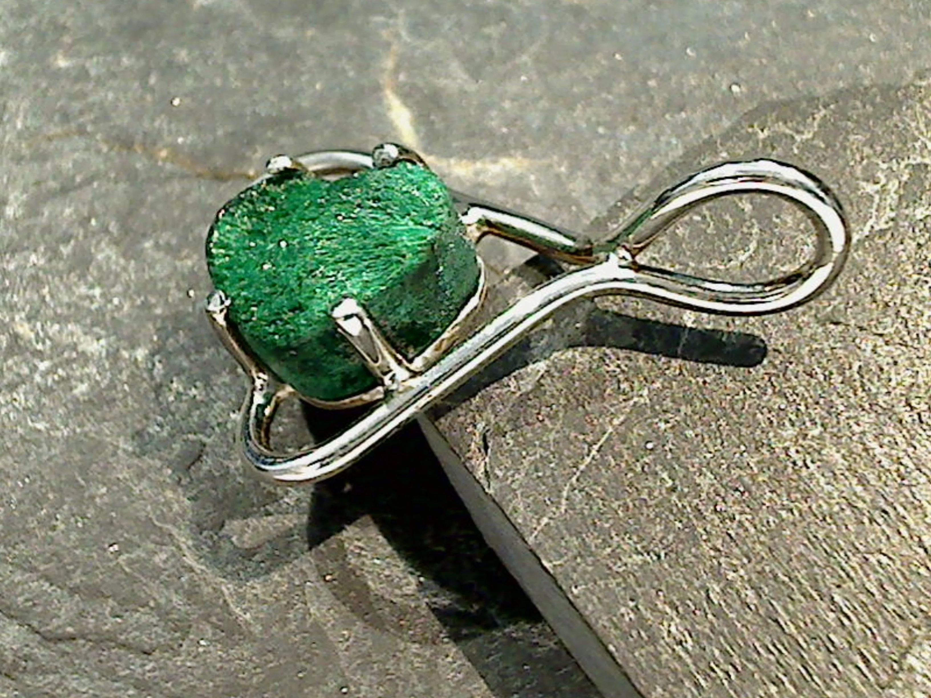 Fibrous Malachite, Sterling Silver Pendant