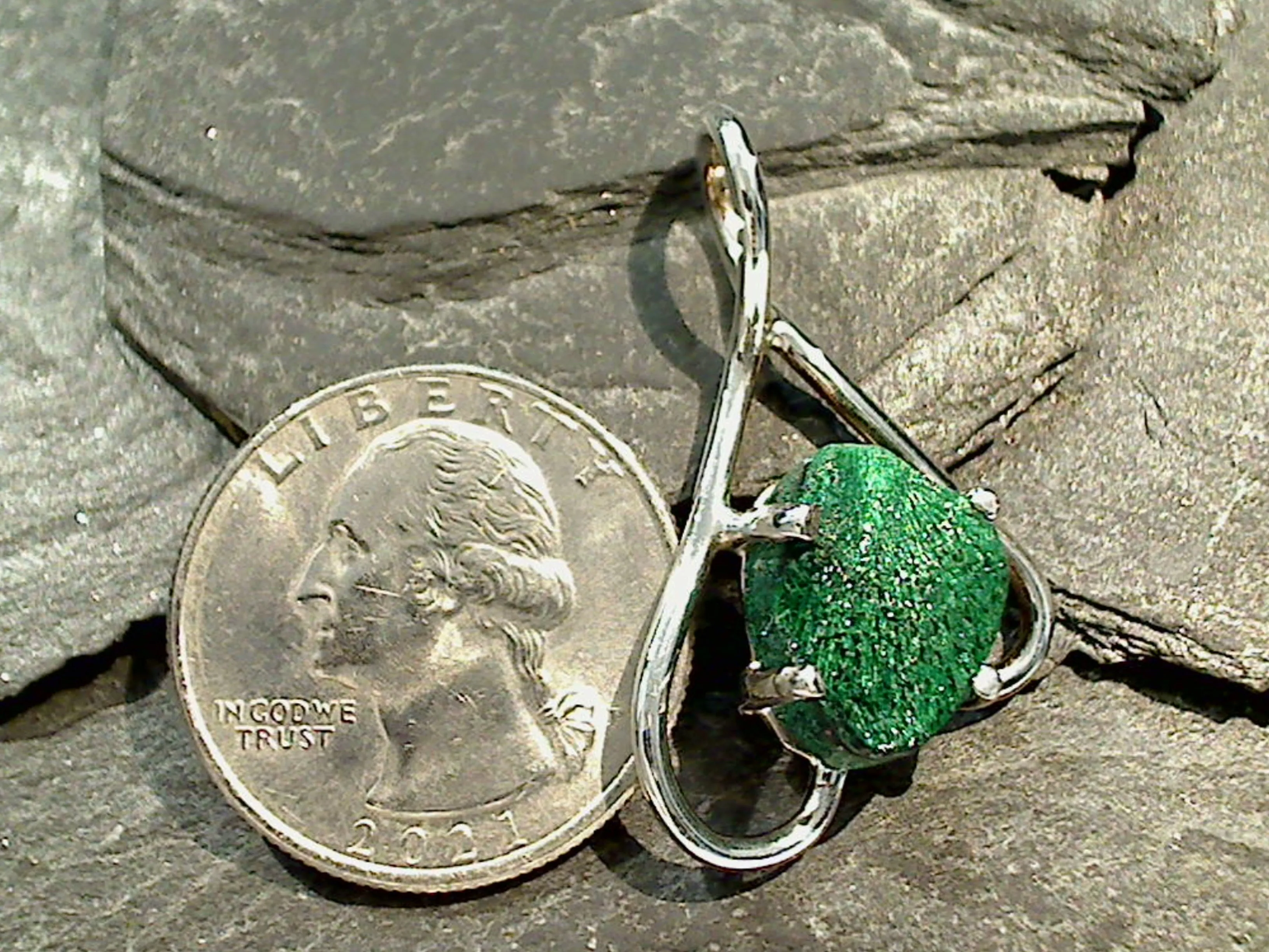 Fibrous Malachite, Sterling Silver Pendant