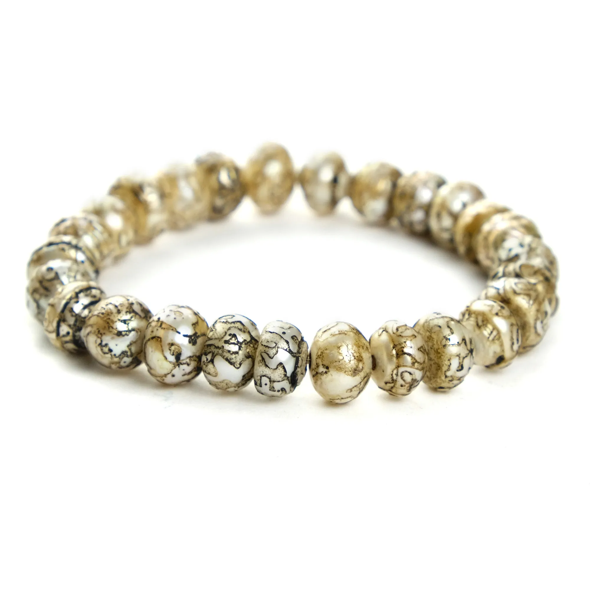 Fresh Water Pearls with Etched Om Mani Padme Om Mantra Stretch Bracelet
