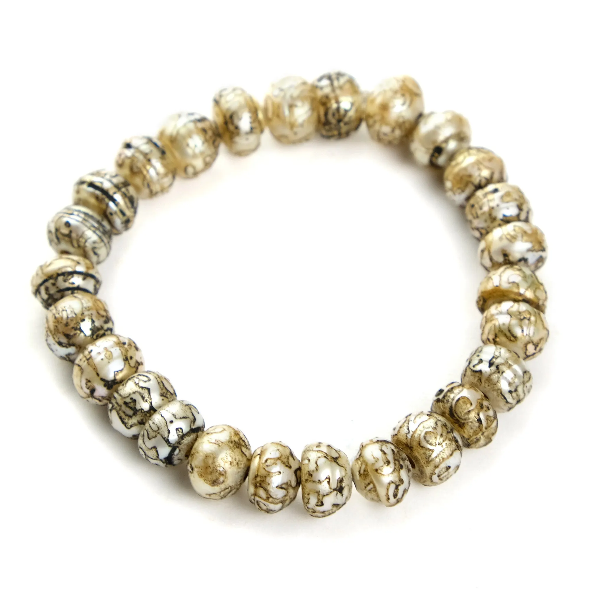 Fresh Water Pearls with Etched Om Mani Padme Om Mantra Stretch Bracelet