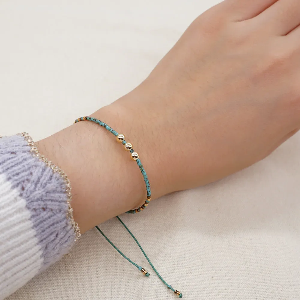 Glass Rice Beads Braided Turquoise Small Bracelet For Women