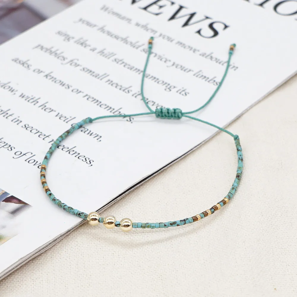 Glass Rice Beads Braided Turquoise Small Bracelet For Women