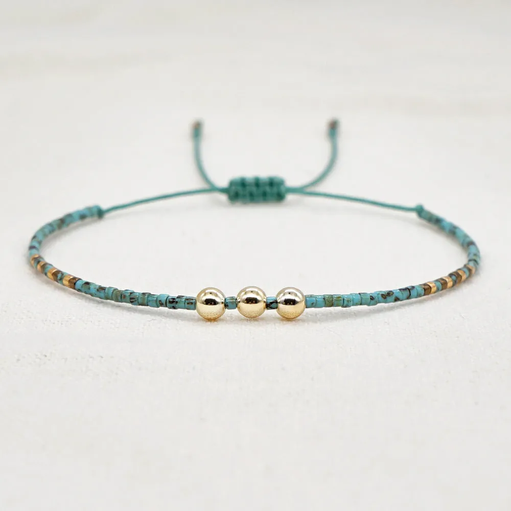 Glass Rice Beads Braided Turquoise Small Bracelet For Women