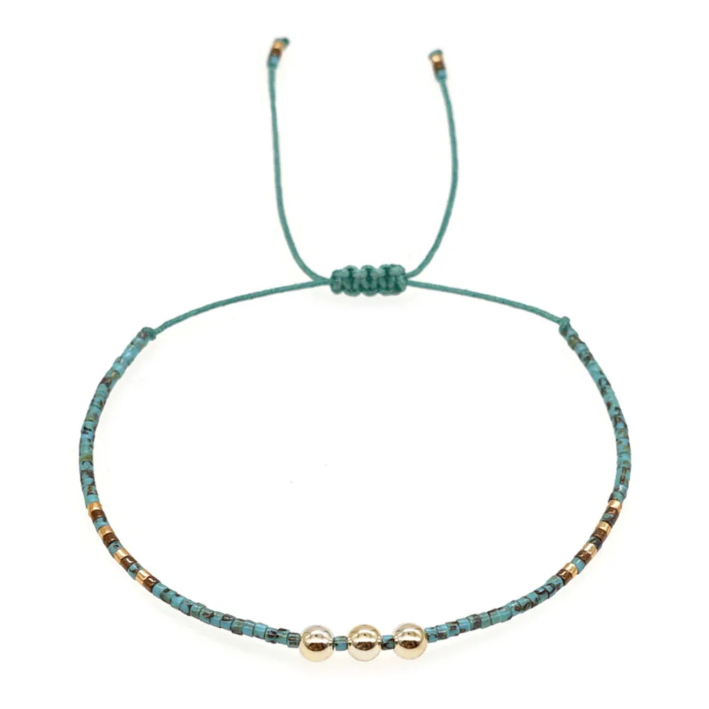 Glass Rice Beads Braided Turquoise Small Bracelet For Women