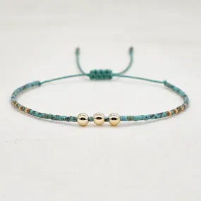 Glass Rice Beads Braided Turquoise Small Bracelet For Women