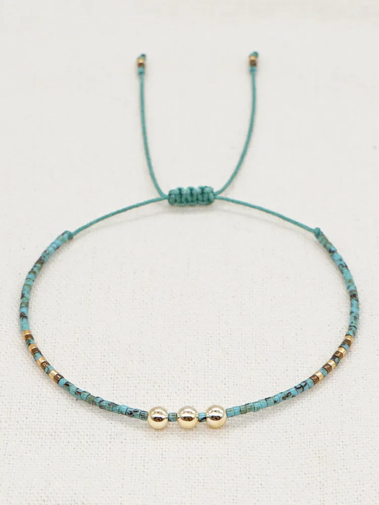 Glass Rice Beads Braided Turquoise Small Bracelet For Women