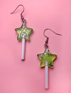 GLITTER STAR LOLLIPOP EARRINGS - GREEN