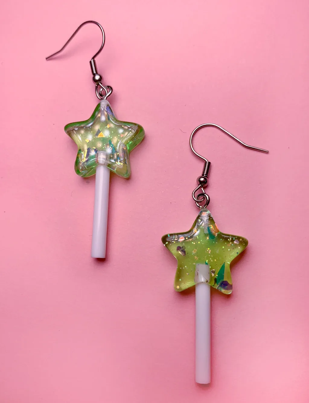GLITTER STAR LOLLIPOP EARRINGS - GREEN