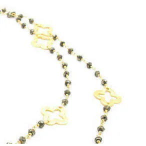 Gold Clover and Petite Pyrite Long Necklace