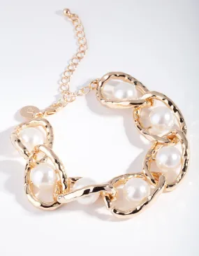 Gold Link & Pearl Bracelet