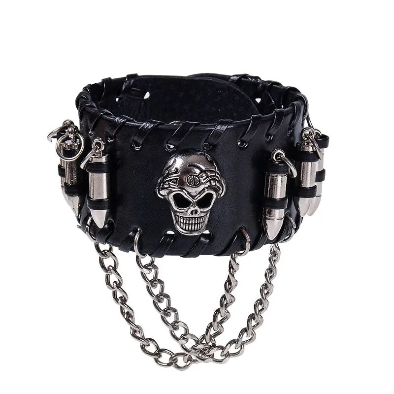 Gothic Punk Rock Bangles PU Leather Skull