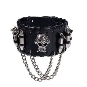 Gothic Punk Rock Bangles PU Leather Skull