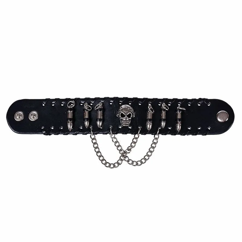 Gothic Punk Rock Bangles PU Leather Skull