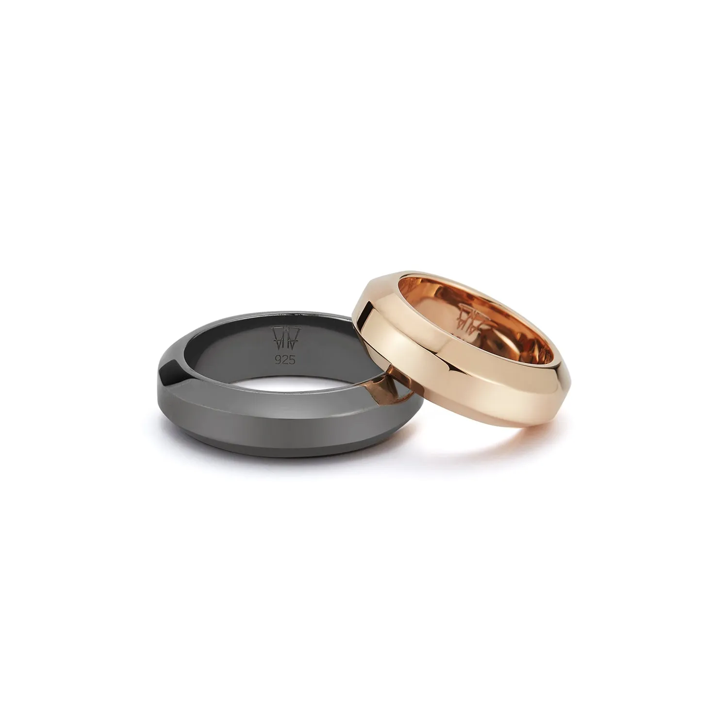 GRANT STERLING SILVER AND BLACK RHODIUM ANGLED BAND RING