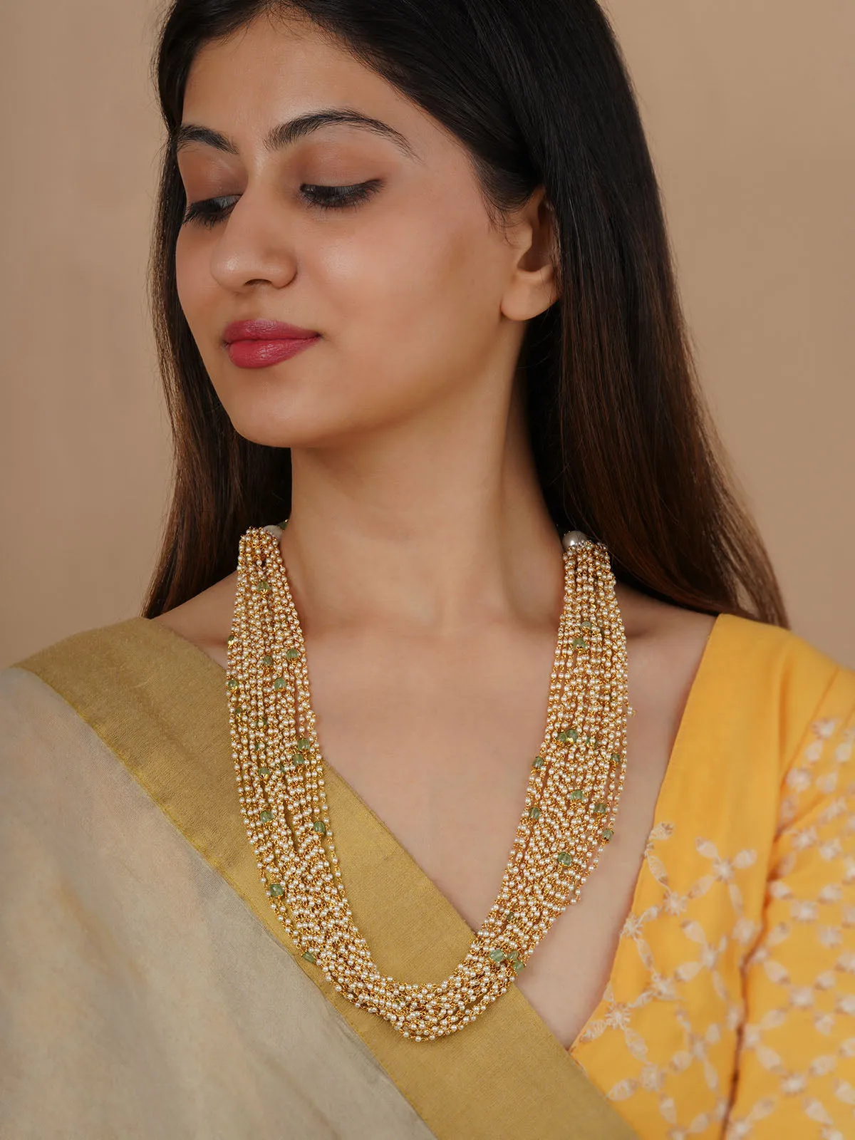 Green Color Gold Plated Necklace/Mala - MN458