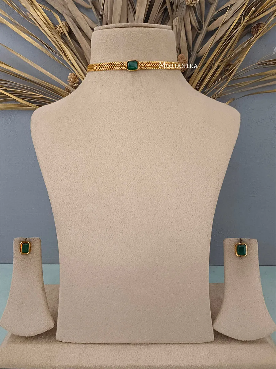 Green Color Gold Plated Temple Necklace Set - TMPSET158GR
