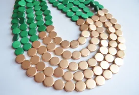 Green Gold Wood Bead Statement Chunky Wooden Necklace - Regan