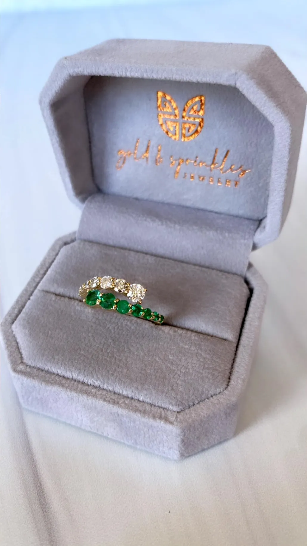 Half Diamond Half Gemstone Graduated Bypass Ring