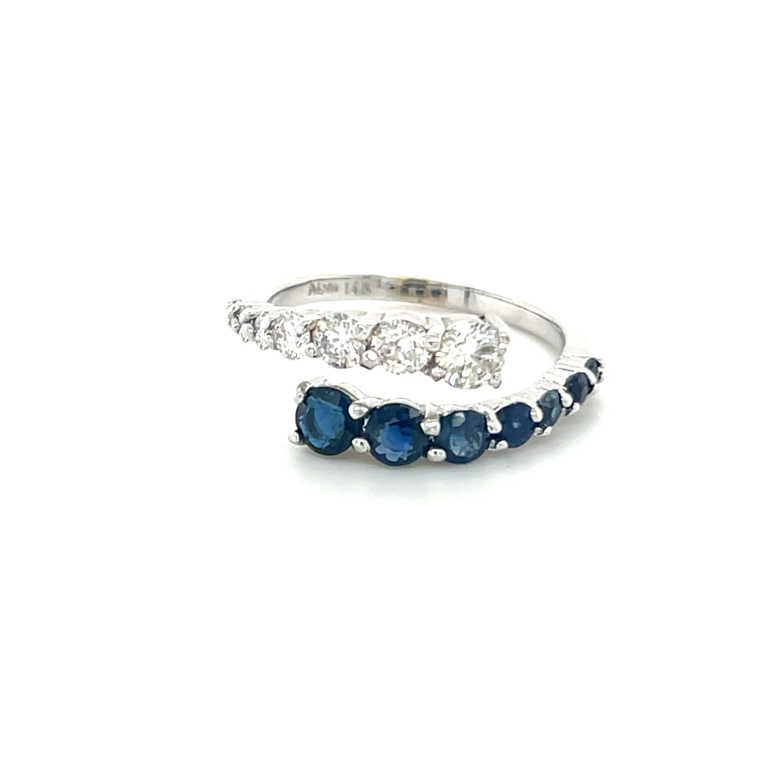 Half Diamond Half Gemstone Graduated Bypass Ring