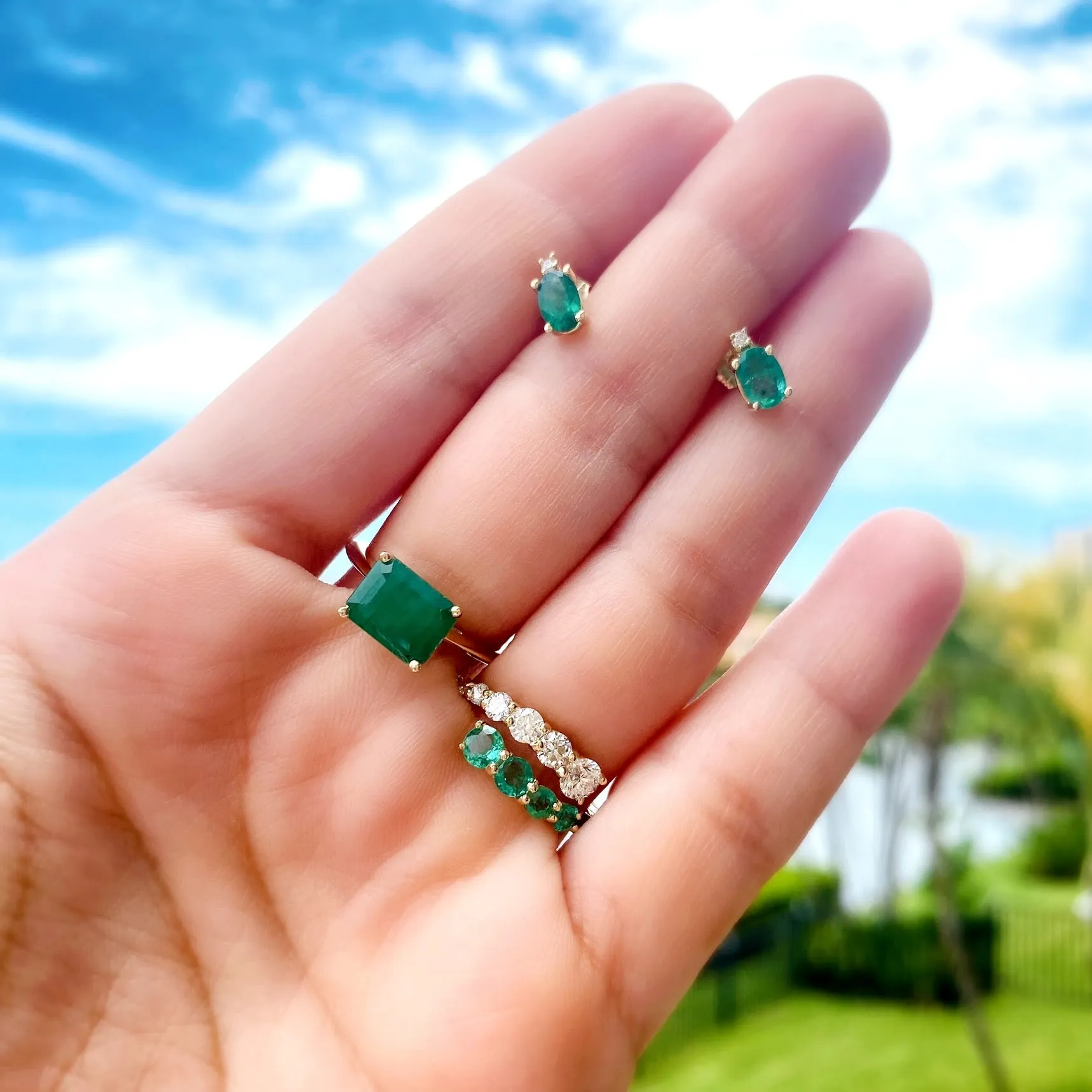 Half Diamond Half Gemstone Graduated Bypass Ring