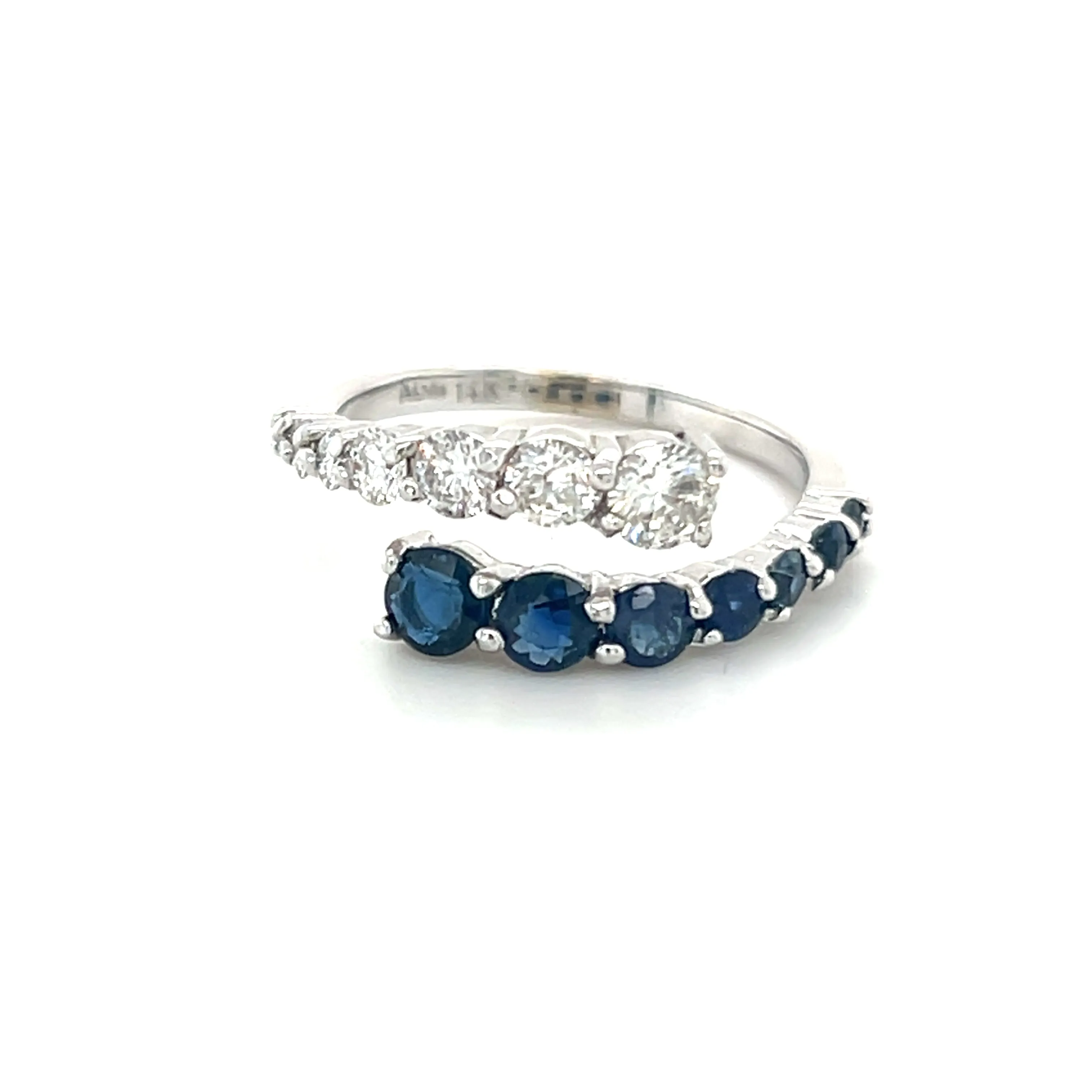 Half Diamond Half Gemstone Graduated Bypass Ring