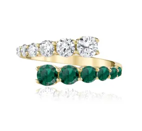 Half Diamond Half Gemstone Graduated Bypass Ring