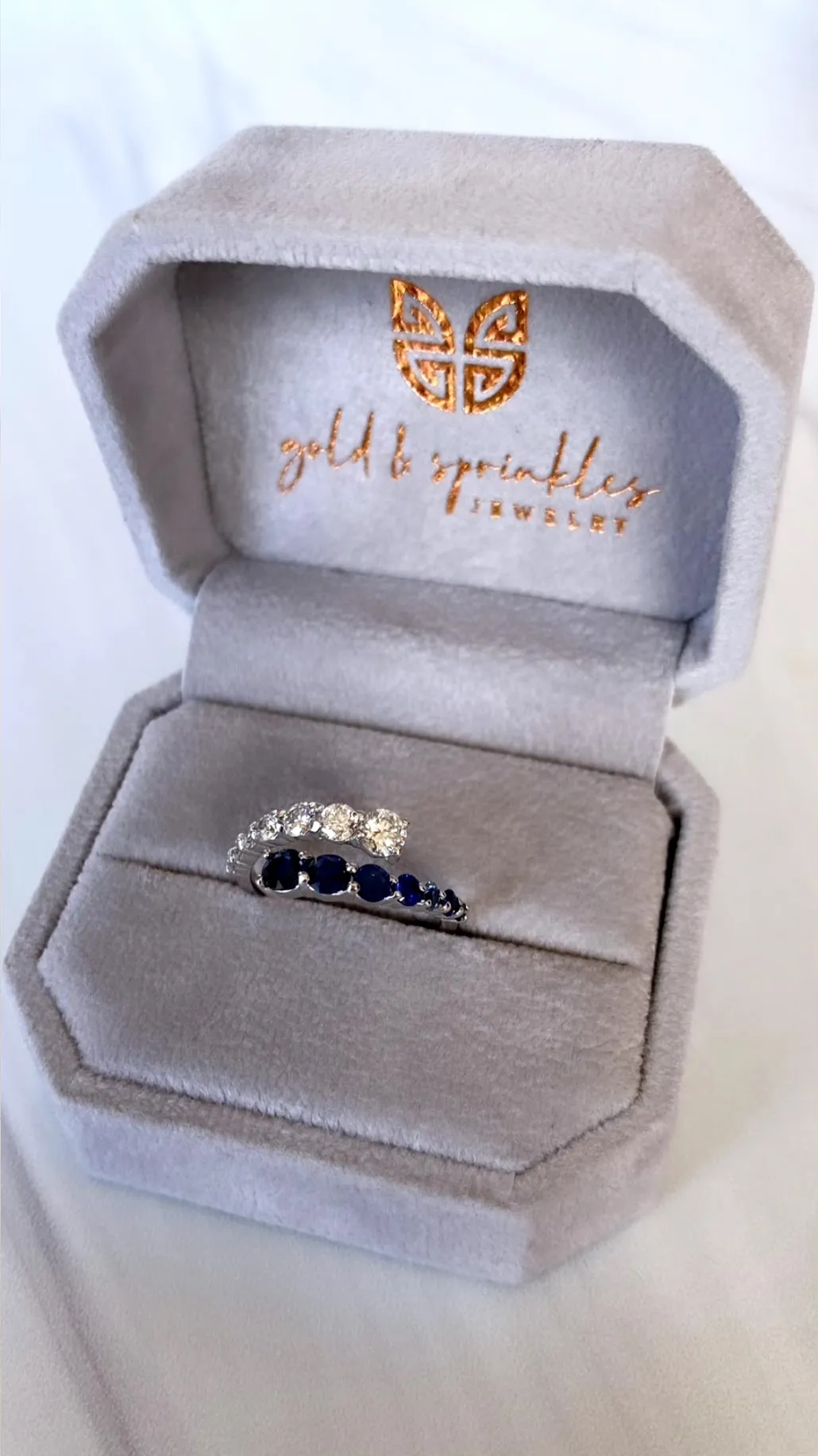 Half Diamond Half Gemstone Graduated Bypass Ring