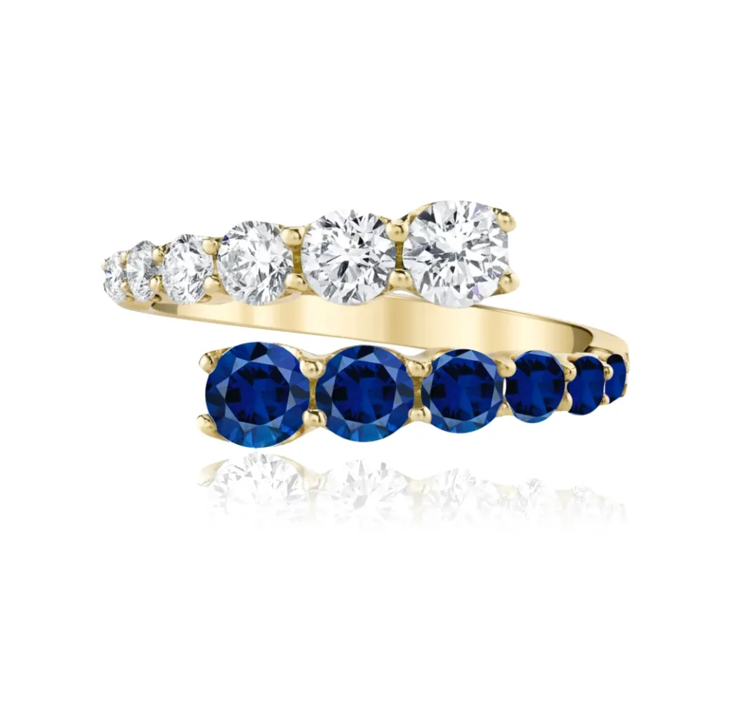 Half Diamond Half Gemstone Graduated Bypass Ring